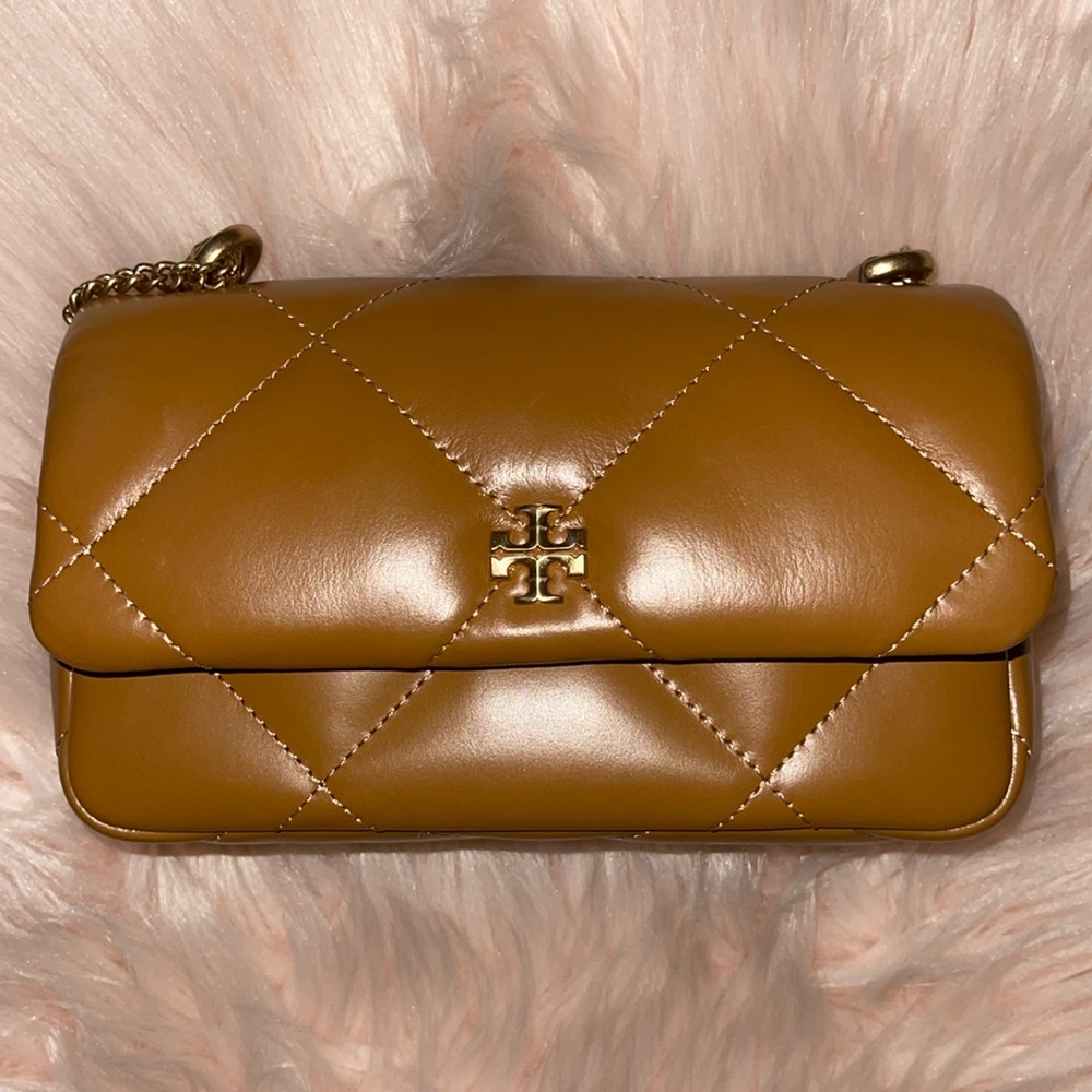 Tory Burch Quilted Crossbody Bag in Mustard Yellow with Gold Hardware